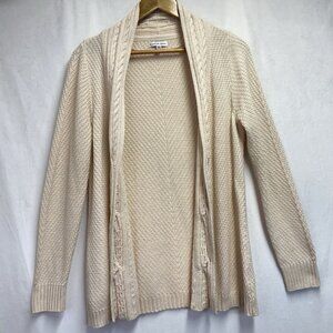Croft & Barrow Knitted Braid Open Front Cardigan Sweater Women Medium Beige